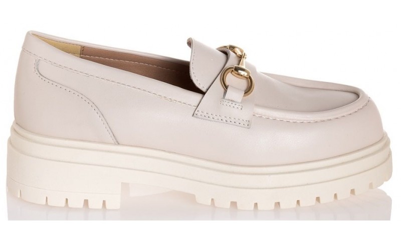Sante off white δερμάτινο μοκασίνι με χρυσό διακοσμητικό 23-118 Νέες Αφίξεις